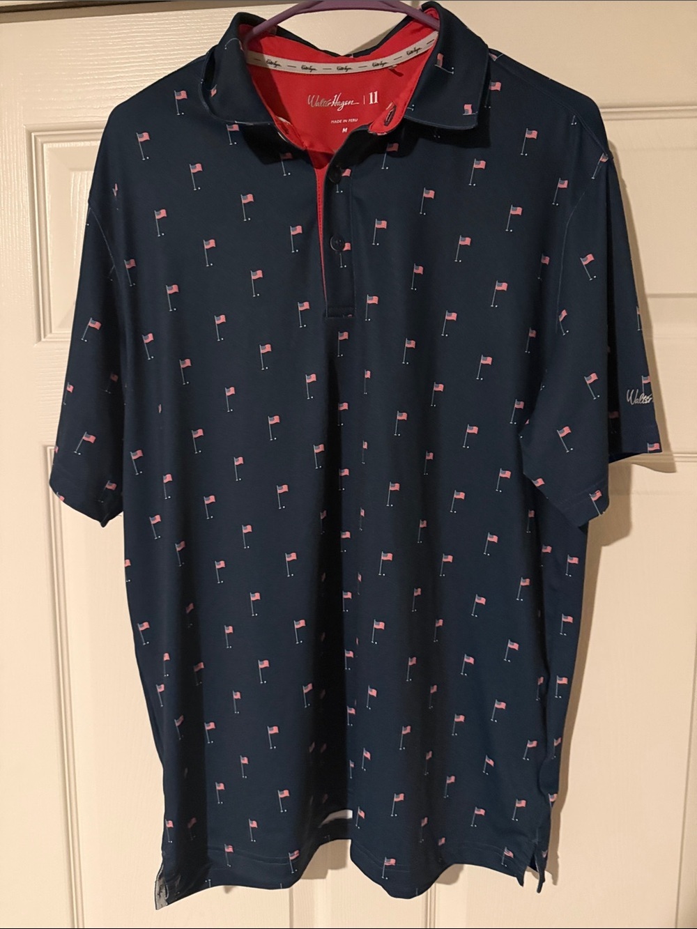 Walter Hagen Navy Polo with Small US Flag Print